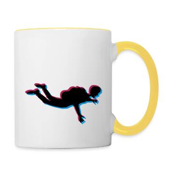 3d fallschirmspringer silhouette absturz fliegen f - Tasse zweifarbig - Weiß/Gelb - Rechts