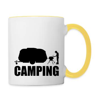 anhaenger camping caravane barbecue manger faim s - Mug contrasté - blanc/jaune - Droite