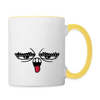langue sortir la bouche 2 sourcils yeux - Mug contrasté - blanc/jaune - Droite