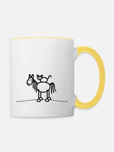 Pferd Katze - Tasse zweifarbig - Weiß/Gelb