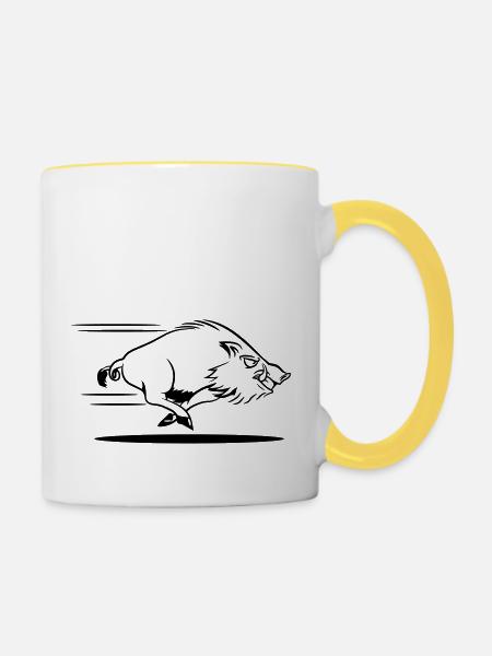 wildschwein gefährlich rennen - Tasse zweifarbig - Weiß/Gelb