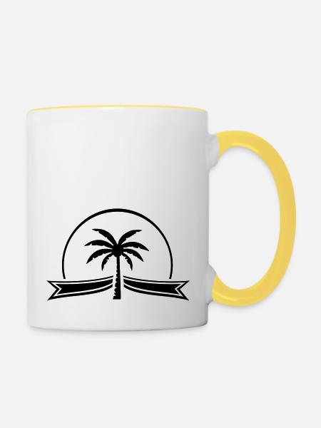 palm tree ribbon - Tasse zweifarbig - Weiß/Gelb