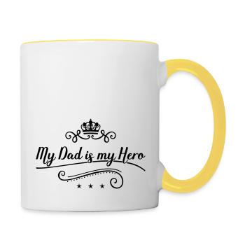 my dad is my hero - Tasse zweifarbig - Weiß/Gelb - Rechts