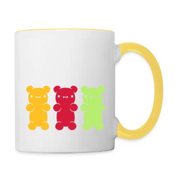 3 colorful gummy bears - Contrasting Mug - white/yellow - Right