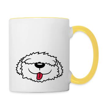 Bobtail Hund Gesicht - Tasse zweifarbig - Weiß/Gelb - Rechts