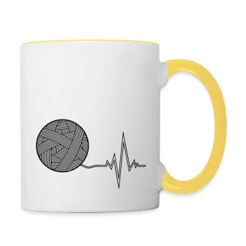 EKG Herzschlag Wolle - Tasse zweifarbig - Weiß/Gelb - Rechts