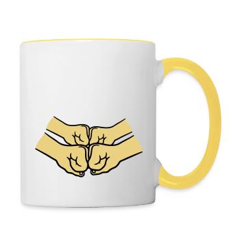 4 Haende Crew - Tasse zweifarbig - Weiß/Gelb - Rechts