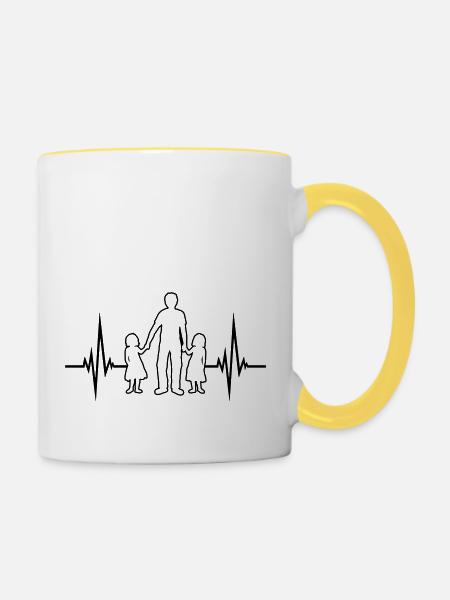 Heartbeat 2 filles - Mug contrasté - blanc/jaune