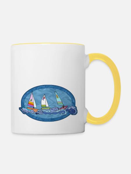 Segelboote - Tasse zweifarbig - Weiß/Gelb