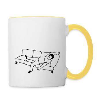 Homme endormi sur le canapé - Mug contrasté - blanc/jaune - Droite