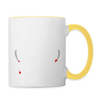 Halloween Vampirzähne T-Shirt Vampir Kostüm Party - Tasse zweifarbig - Weiß/Gelb - Rechts