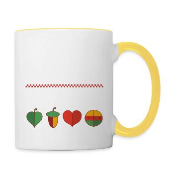 Schafkopfen Schafkopf Kartenspiel Spielkarten - Tasse zweifarbig - Weiß/Gelb - Rechts