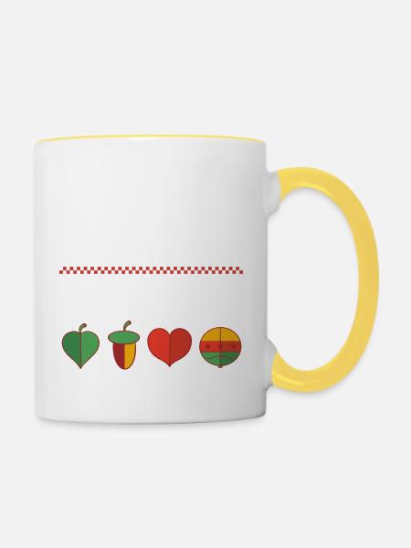 Schafkopfen Schafkopf Kartenspiel Spielkarten - Tasse zweifarbig - Weiß/Gelb