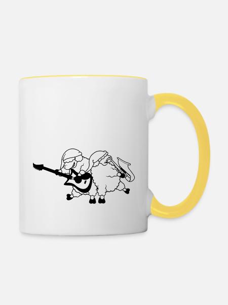 Fête de la bande de moutons - Mug contrasté - blanc/jaune