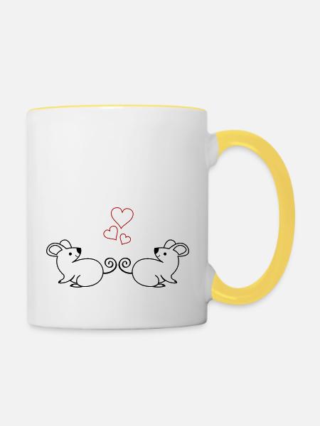 Mäuse Verliebt - Tasse zweifarbig - Weiß/Gelb