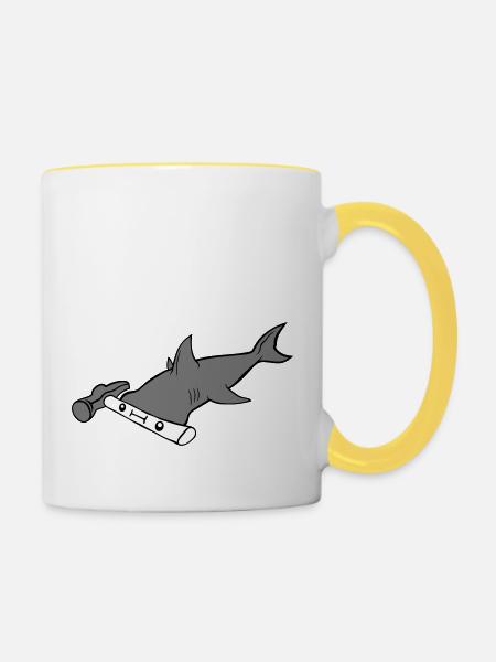 Hammerhai Werkzeug Gesicht - Tasse zweifarbig - Weiß/Gelb