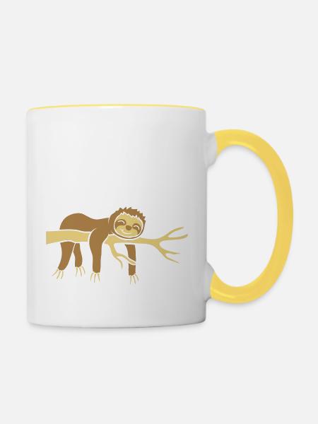 Glückliches Faulenzer Faultier - Tasse zweifarbig - Weiß/Gelb