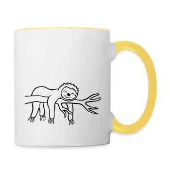 Müdes hängendes Faultier - Tasse zweifarbig - Weiß/Gelb - Rechts