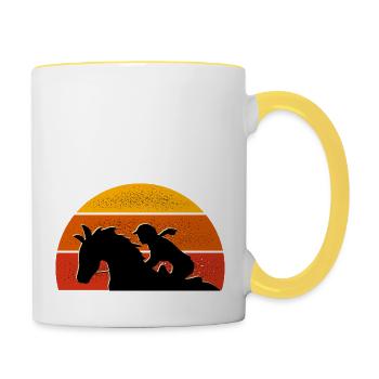 Vintage Reiten - Cavalier Geschenkidee - Tasse zweifarbig - Weiß/Gelb - Rechts