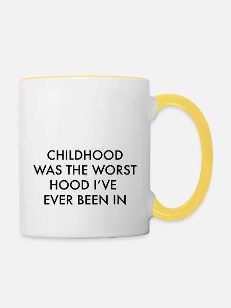 schlechte Kindheit - Tasse zweifarbig - Weiß/Gelb
