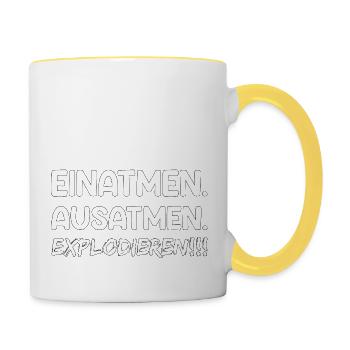 einatmen ausatmen explodieren Spruch Geschenk - Tasse zweifarbig - Weiß/Gelb - Rechts