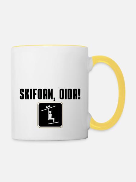 Skifoan, Oida - Tasse zweifarbig - Weiß/Gelb
