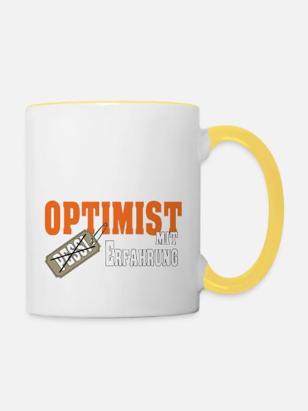 Optimist mit Erfahrung Geschenk - Tasse zweifarbig - Weiß/Gelb