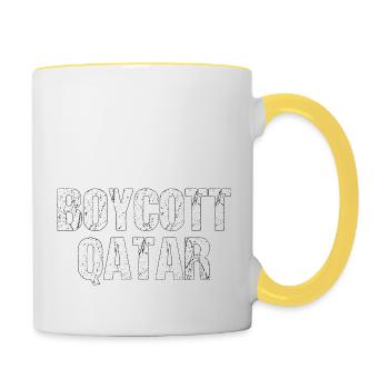 Boykott Katar Geschenk - Tasse zweifarbig - Weiß/Gelb - Rechts