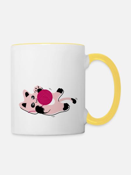 KATZEN SPIELEN - Tasse zweifarbig - Weiß/Gelb