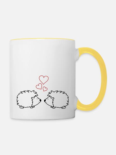 igel verliebt - Tasse zweifarbig - Weiß/Gelb
