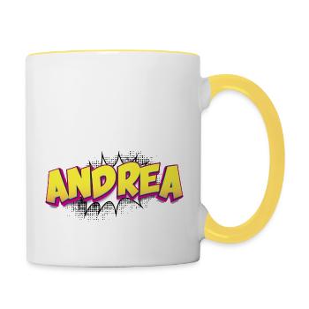 Andrea Nom personnalisé Style bande dessinée Pop Art, - Mug contrasté - blanc/jaune - Droite