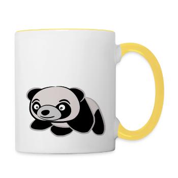 Panda große Augen niedlich Baby Pandabär Wildtiere - Tasse zweifarbig - Weiß/Gelb - Rechts