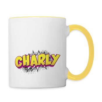 Charly Custom Name Comic Book Style Pop Art, - Contrasting Mug - white/yellow - Right