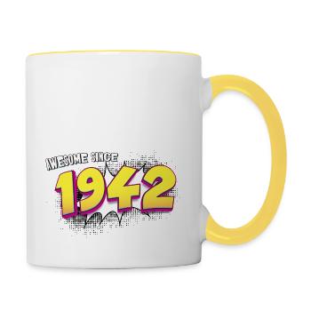 Retro 81st birthday in Pop Art Comic Book Style - Contrasting Mug - white/yellow - Right