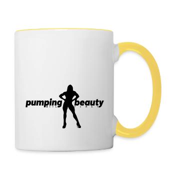 pumping beauty logo - Tasse zweifarbig - Weiß/Gelb - Rechts