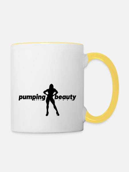 pumping beauty logo - Tasse zweifarbig - Weiß/Gelb