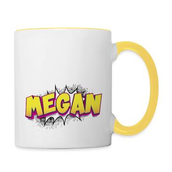 Megan Nom personnalisé Style de bande dessinée Pop Art, Megan - Mug contrasté - blanc/jaune - Droite