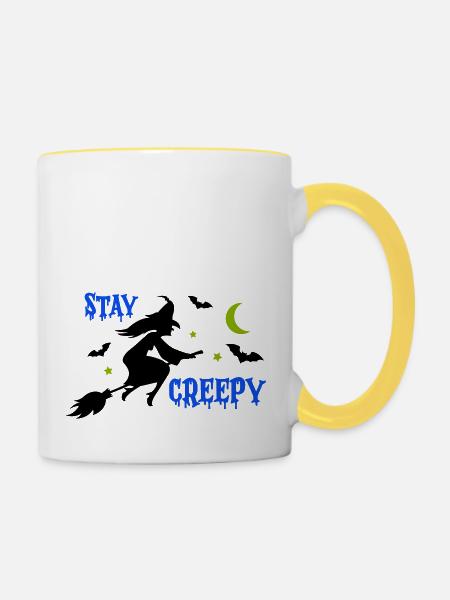stay creepy hexe 1 - Tasse zweifarbig - Weiß/Gelb