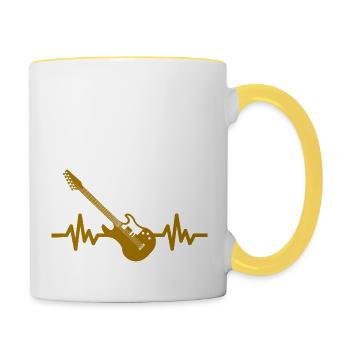 Herzschlag Gitarre - Rock 'n' Roll Punk Band Metal - Tasse zweifarbig - Weiß/Gelb - Rechts