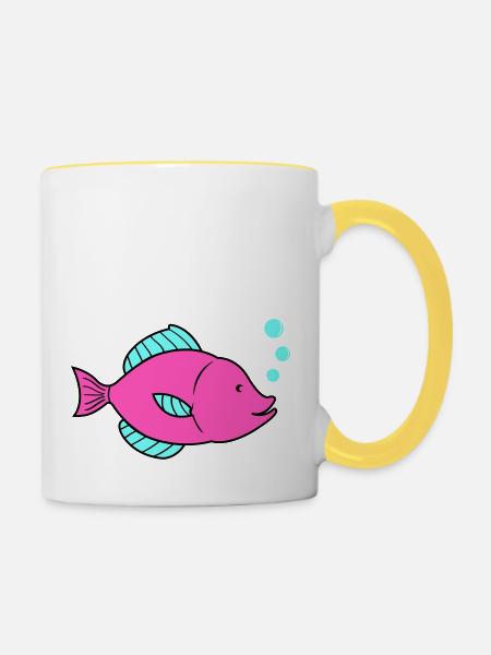 fisch comic 1 - Tasse zweifarbig - Weiß/Gelb