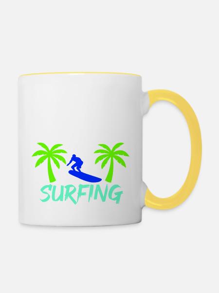 surfing - Tasse zweifarbig - Weiß/Gelb