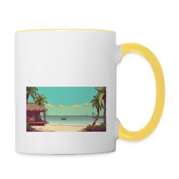 Isla Holbox, Mexico - Pixel Art - Contrasting Mug - white/yellow - Right