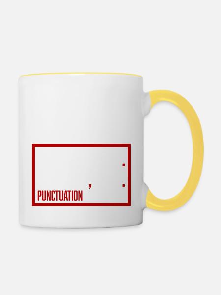 Let's Eat Kids Interpunktion rettet Leben Lustiges Gramm - Tasse zweifarbig - Weiß/Gelb