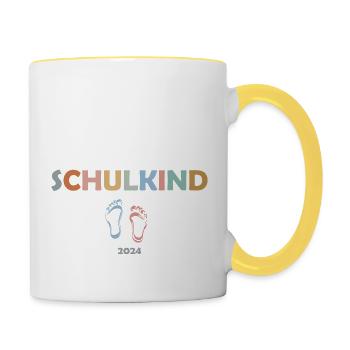 "Schoolchild" lettering with feet - Contrasting Mug - white/yellow - Right