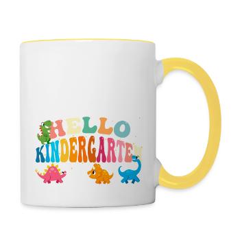 Cute Dinosaurs for Hello Kindergarten Back To - Contrasting Mug - white/yellow - Right