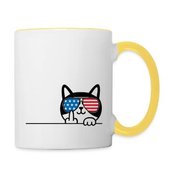 I'm Not 19, I Am 18 Plus 1 Middle Finger Cat Flip - Contrasting Mug - white/yellow - Right