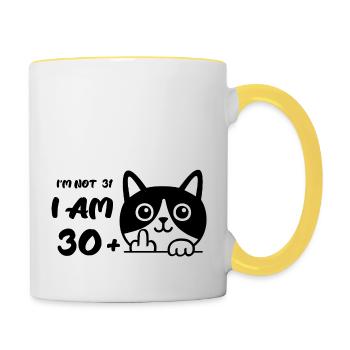 I'm Not 31, I Am 30 Plus 1 Middle Finger Cat Flip - Contrasting Mug - white/yellow - Right