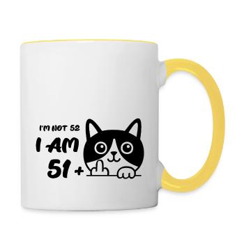 I'm Not 52, I Am 51 Plus 1 Middle Finger Cat Flip - Contrasting Mug - white/yellow - Right