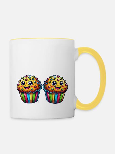 muffin cartoon 2 - Tasse zweifarbig - Weiß/Gelb