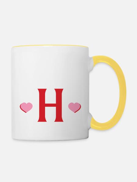 Buchstabe h rote Herzen - Tasse zweifarbig - Weiß/Gelb